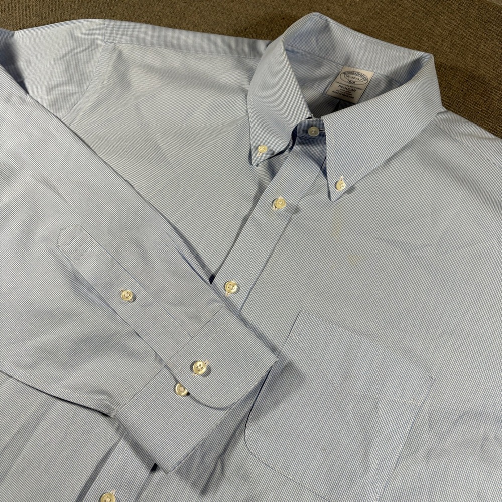 Brooks Brothers Button Down Mens 18 36/37 Blue Micro Check Long Sleeve Regular